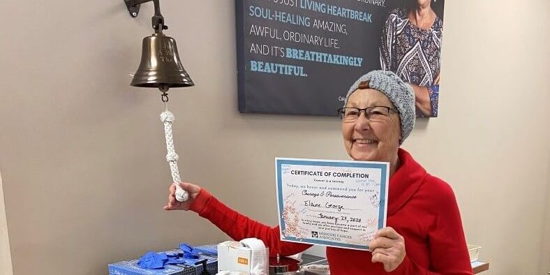 My mom ringing the bell to celebrate as she finishes her treatment for breast cancer!